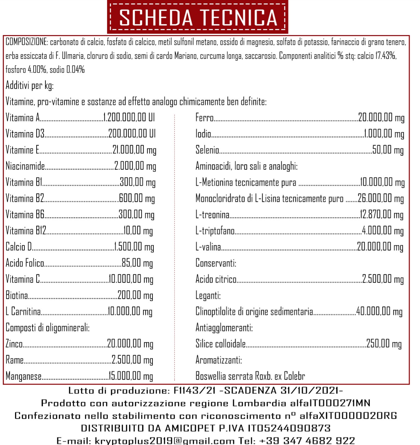 SCHEDA TECNICA