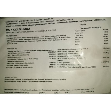MANGIME PER CONIGLI C.U. KG25
